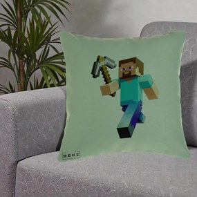 Perna Personalizata Minecraft Steve cu Tarnacop, 40x40 cm, Verde, Husa Detasabila, Perna Inclusa, BEKZ®
