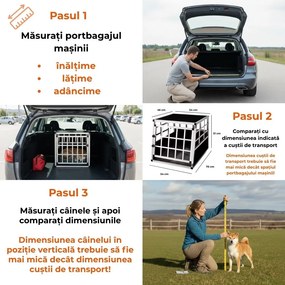 Cușcă de transport pentru câini BRUNO, 70x54x51cm, argintiu/negru Cadoca