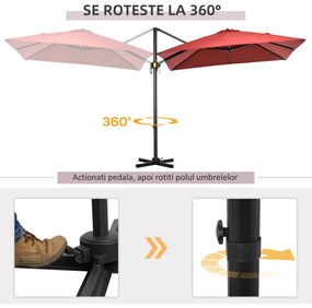 Outsunny Umbrelă de Grădină cu Manivelă de Mână cu Unghi Reglabil pe 5 Niveluri și Rotație la 360°, 245x245x248 cm, Roșu