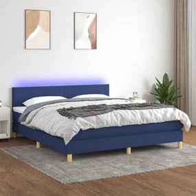 Pat cu arcuri, saltea si LED, albastru, 180x200 cm, textil Albastru, 180 x 200 cm, Design simplu