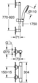 GROHE 34854001 - Baterie termostatică pentru duș PRECISION START 900 mm cromată