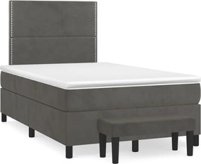 vidaXL Pat box spring cu saltea, gri închis, 120x200 cm, catifea