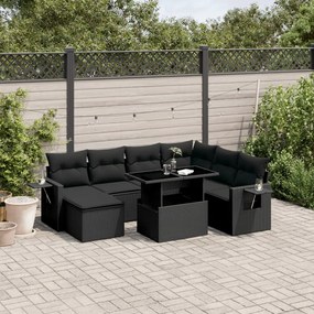 3268095 vidaXL Set mobilier de grădină cu perne, 9 piese, negru, poliratan