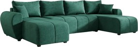 Coltar extensibil reversibil in forma de U SEVIO 311x145 cm, verde sticla + 2 perne GRATUIT