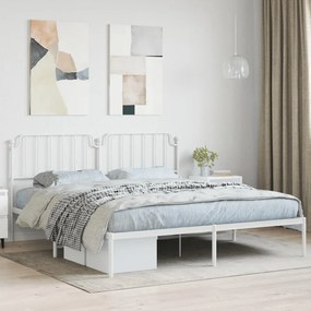 373941 vidaXL Cadru de pat metalic cu tăblie, alb, 183x213 cm