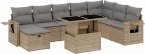 vidaXL Set canapele de grădină, 9 piese, cu perne, bej, poliratan