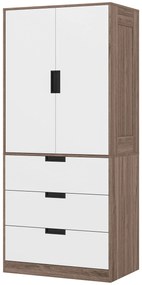 HOMCOM Dulap 2 uși, dulap modern cu 3 sertare și bară pentru suspendare pentru dormitor, maro | Aosom Romania