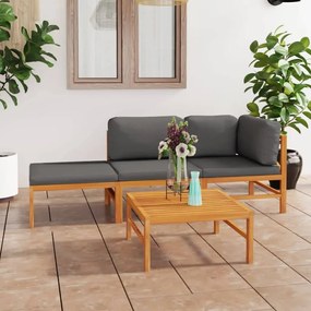 3087251 vidaXL Set mobilier grădină cu perne gri, 4 piese, lemn masiv de tec