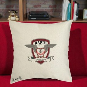 Perna Personalizata Rapid Fotbal Club 1923, 40x40 cm, Ecru, Husa Detasabila, Perna Inclusa, BEKZ®