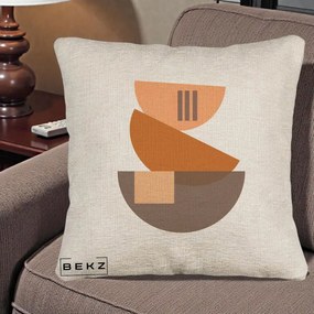 Perna Decorativa Geometric Bauhaus Boluri Portocaliu, 40x40 cm, Bej Canapea, Husa Detasabila, Perna Inclusa, BEKZ®
