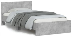 838802 vidaXL Cadru de pat cu tăblie și lumini LED, gri beton, 100x200 cm
