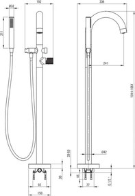 🛁 Baterie freestanding pentru cadă SILIA HEXA, cu set de duș – Finisaj oțel șlefuit – Cod BHS_F17N