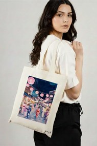 Sacosa de Panza pentru Cumparaturi, Geanta Tote, model Japan Colors 38 x 34.5 cm, Alba, BEKZ®