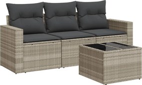 vidaXL Set canapea de grădină cu perne, 4 piese, gri deschis poliratan