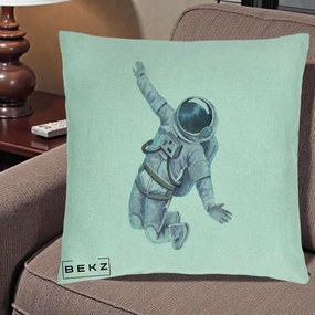 Perna Decorativa Astronaut Acuarela Zbor, 40x40 cm, Verde Menta, Husa Detasabila, Perna Inclusa, BEKZ®