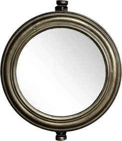 Oglindă decorativă rotundă, din alamă antichizată, H35/L42/W9 cm