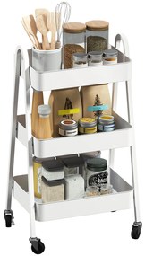 HOMCOM Cărucior de Bucătărie cu 3 Niveluri, Roți Pivotante, Mânere și Frâne, 42,4x29,8x74,5 cm, Alb | Aosom Romania