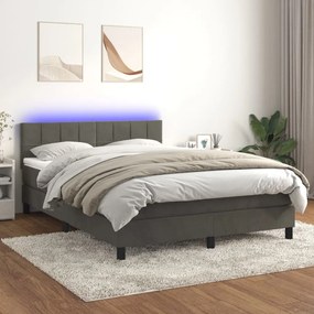 3134400 vidaXL Pat cu arcuri, saltea și LED, gri închis, 140x190 cm, catifea