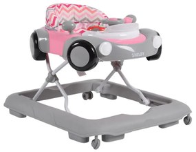 Premergator Reglabil in 3 Trepte NOVOKIDS™ Shelby Mini Car , Roti silentioase, Pliabil, 8 Roti, Cu Melodii si volan, Model Masinuta, Roz
