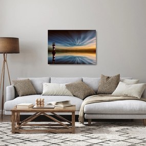 Tablou pe sticlă cu farul în mare (70x50 cm)