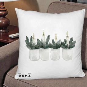 Perna Decorativa Lumanari Advent in Borcane, 40x40 cm, Alb Pufos, Husa Detasabila, Perna Inclusa, BEKZ®