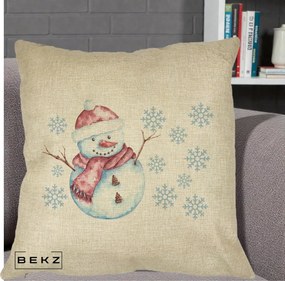 Perna Decorativa Om de Zapada Rosu cu Fulgi, 40x40 cm, Crem, Husa Detasabila, Perna Inclusa, BEKZ®