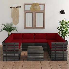 Set mobilier gradina din paleti, 9 piese, cu perne, lemn masiv pin Bordo, 9