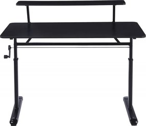 ERGOLEV WX-007 – Birou Reglabil Manual cu Înălțime Ajustabilă 65–90 cm, Blat Monobloc din PAL de Înaltă Densitate 15 mm, Cadru Metalic din Oțel, Raft Superior Integrat, 120x60 cm, Negru