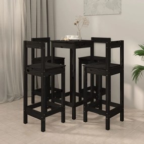 3188146 vidaXL Set mobilier de bar, 5 piese, negru, lemn masiv de pin