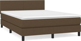 vidaXL Pat continental cu saltea, maro închis, 140x200 cm, textil
