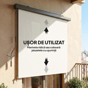 Outsunny Copertină Rulabilă de Exterior Anti-UV cu Carcasă din Aluminiu și Manivelă, Copertină de Soare din Poliester, 250x160 cm, Alb Crem | Aosom Romania