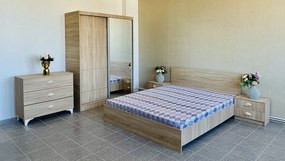 Dormitor Erika / Luiza, culoare sonoma, cu pat standard 160 x 200 cm, dulap cu oglinda 150 cm, comoda si 2 noptiere