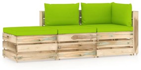 Set mobilier gradina cu perne, 3 piese, lemn verde tratat bright green and brown, 3