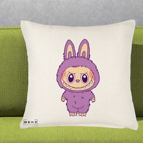 Perna Personalizata Labubu Violet Solo, 40x40 cm, Crem Reliefat, Husa Detasabila, Perna Inclusa, BEKZ®