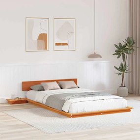 vidaXL Cadru de pat cu măsuțe de noapte Maro cerat 140x190cm Lemn masiv