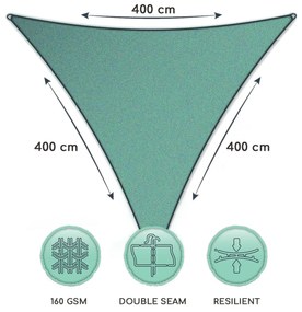 Parasolar triunghiular, 4 × 4 × 4 m, cu inele de fixare, poliester