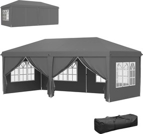 Outsunny Tonnelă de grădină Cort pliant Laterale detașabile Cadru din oțel întărit Geantă de transport 3x6m Gri închis | Aosom Romania