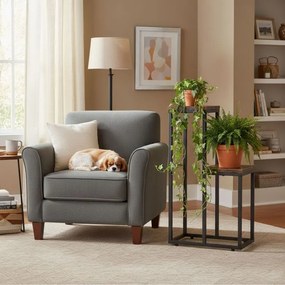 Suport pentru flori Loft - suport metalic pentru flori cu 2 rafturi și decor din lemn