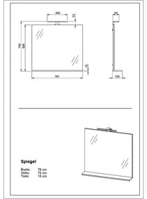 Oglindă de perete cu led/cu raft 76x75 cm – Germania