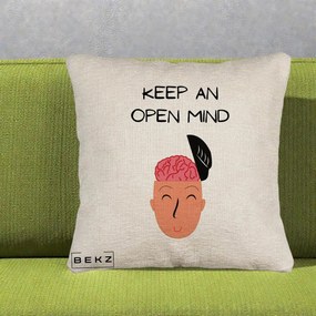 Perna Decorativa Keep An Open Mind, 40x40 cm, Bej Canapea, Husa Detasabila, Perna Inclusa, BEKZ®