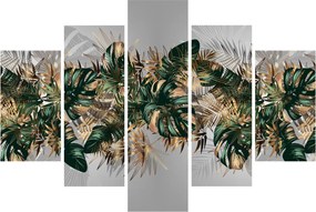 Tablou - Frunze tropicale, Galben - auriu (150x105 cm)