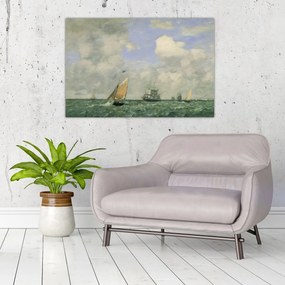 Tablou - Eugène Boudin, Ships and Sailing Boats Leaving Le Havre, reproducere (90x60 cm)