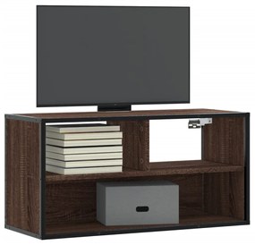 vidaXL Dulap TV, stejar maro, 80x31x39,5 cm, lemn prelucrat și metal