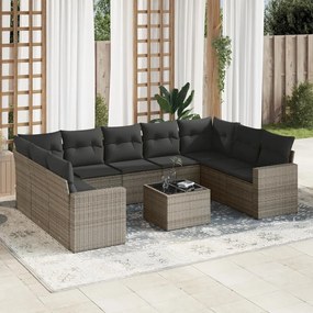 vidaXL Set mobilier de grădină cu perne, 10 piese, gri, poliratan