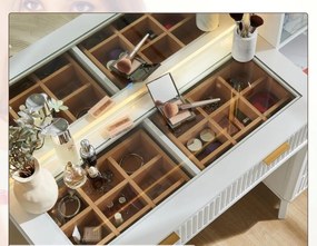 Masuta machiaj cu Oglinda LED si 5 Sertare pentru Cosmetice, Set Masa toaleta 122 cm, Alb, Antracit sau Culoarea Stejar, masuta cosmetica, vanity -