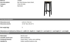 Scaun de bar din lemn finisaj negru design modern Dareau, H-76,5cm 114381 HZ