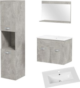 Set de Mobilier de Baie din 3 Piese, Montare pe Perete, cu Dulap cu Oglinda, Dulap de Depozitare Inalt, Gri Kleankin | Aosom Romania