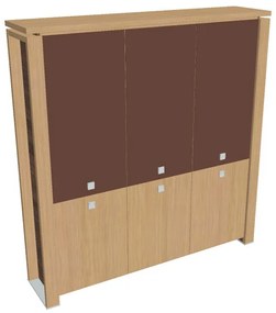 Dulap înalt Verno+ 200 x 46 x 210 cm, uși combinate, stejar deschis / maro