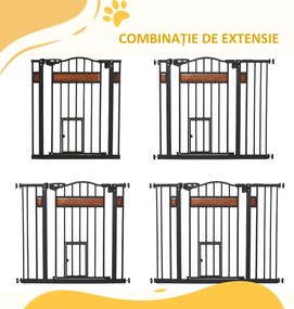 PawHut Poartă de Siguranță pentru Câini cu Închidere Automată 74-105x76.2 cm Neagră | Aosom Romania