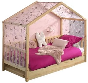 Set DALLAS culoare lemn natural este compusă dintr-un Pat copii cu gard (90 x 200 cm), un sertar și un set textil.